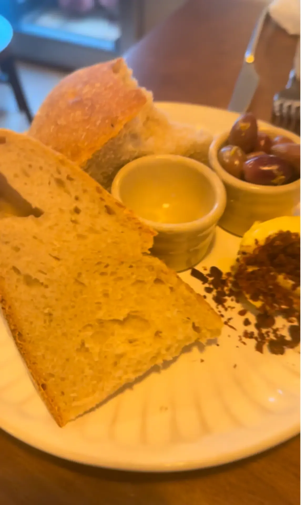 Bread and olives served at Jaket restaurant in Funchal, Madeira