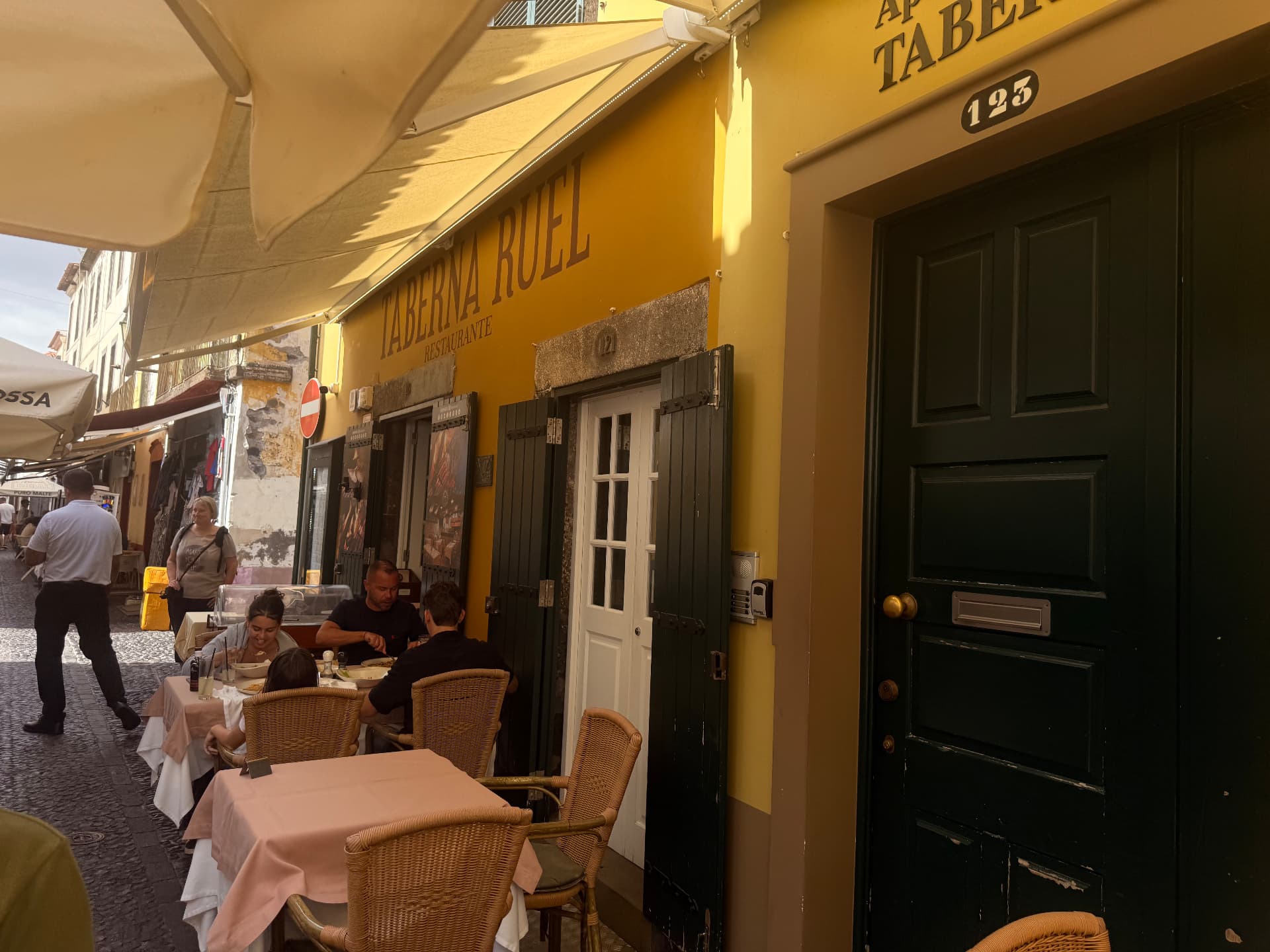 Taberna Ruel outdoor tables on Rua de Santa Maria, Funchal Old Town